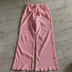 Emory Park Pink and Light Pink Checker Ribbed Wide-Leg Pants